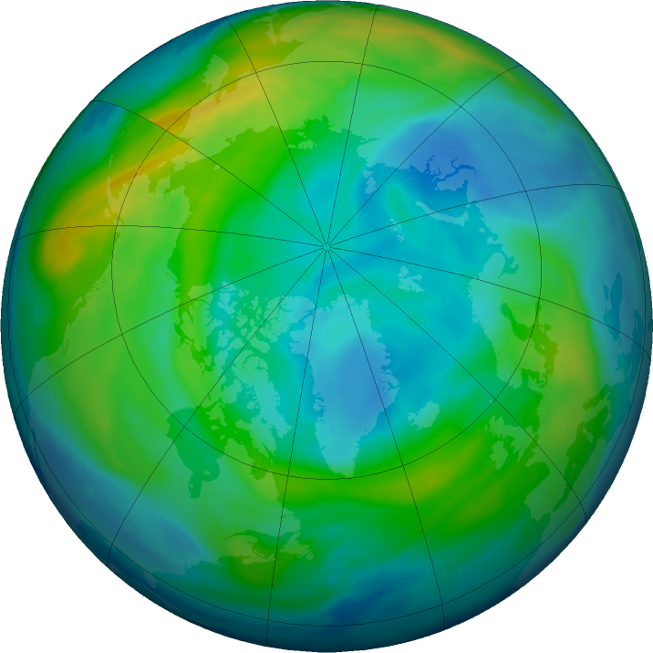 Arctic ozone map for 08 November 2023